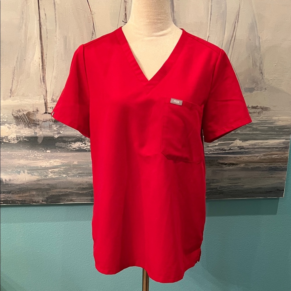 Figs Red V-Neck Women's Top